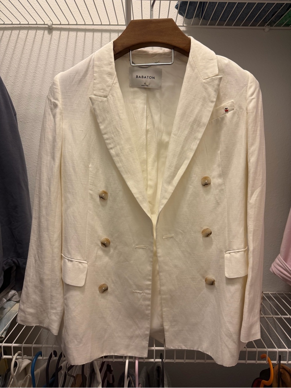 Babaton Cream Double-Breasted Blazer with Notched Lapel
